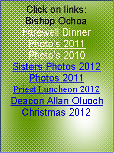 Text Box: Click on links: Bishop OchoaFarewell DinnerPhotos 2011Photos 2010Sisters Photos 2012Photos 2011Priest Luncheon 2012Deacon Allan Oluoch Christmas 2012